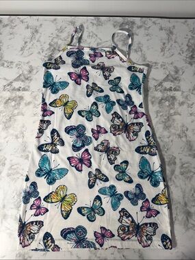 Girls Butterfly Print Slip Dress White Multicolor Size 140
